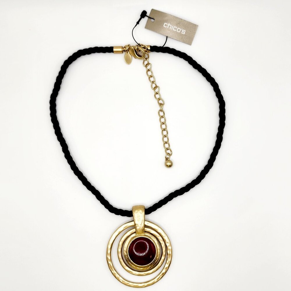 Chico's Fay Reversable Hammered Geometric Collar Necklace on Twisted Cord